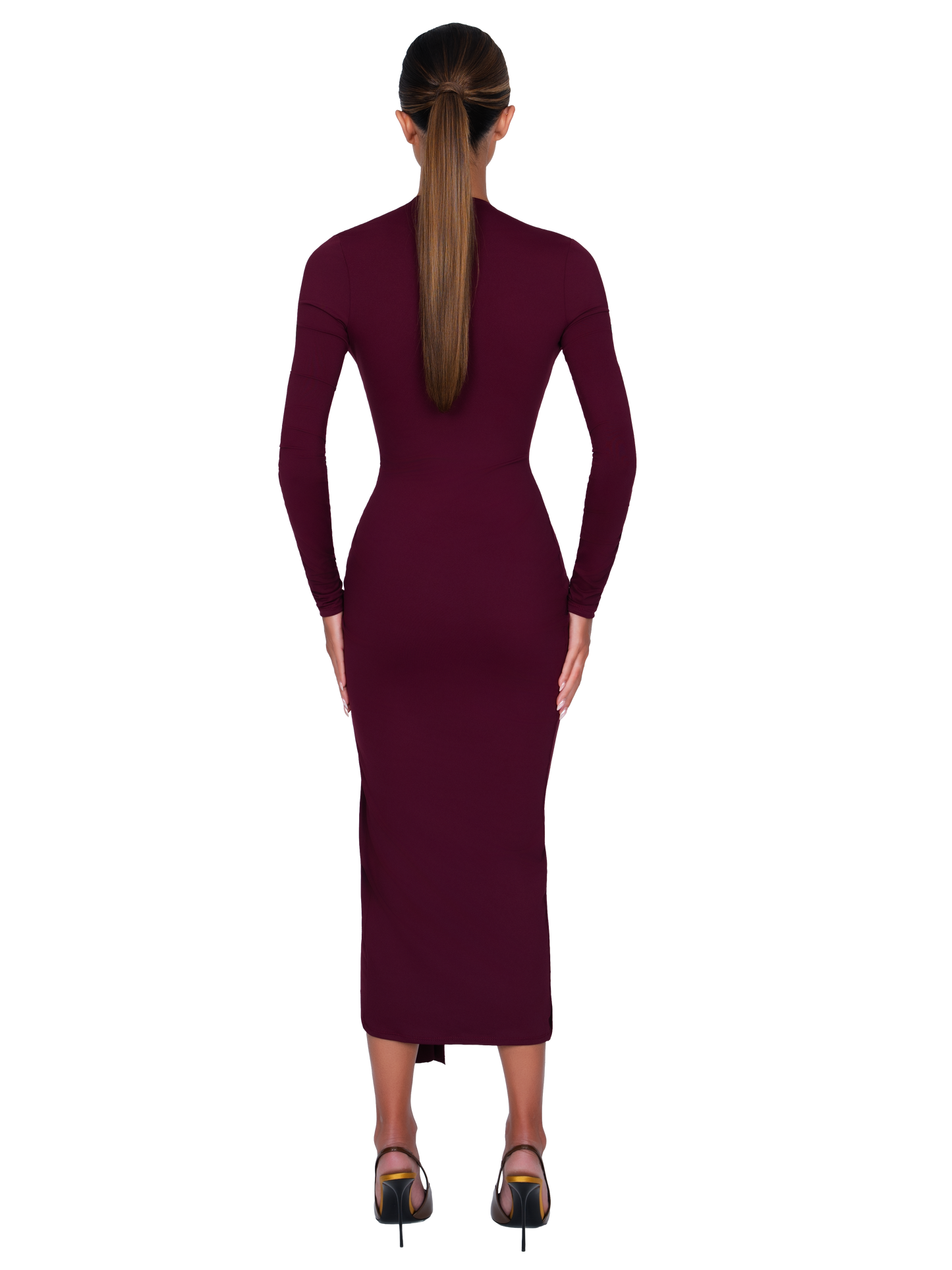 Noxra Deep Plunge Dress - Deep Berry