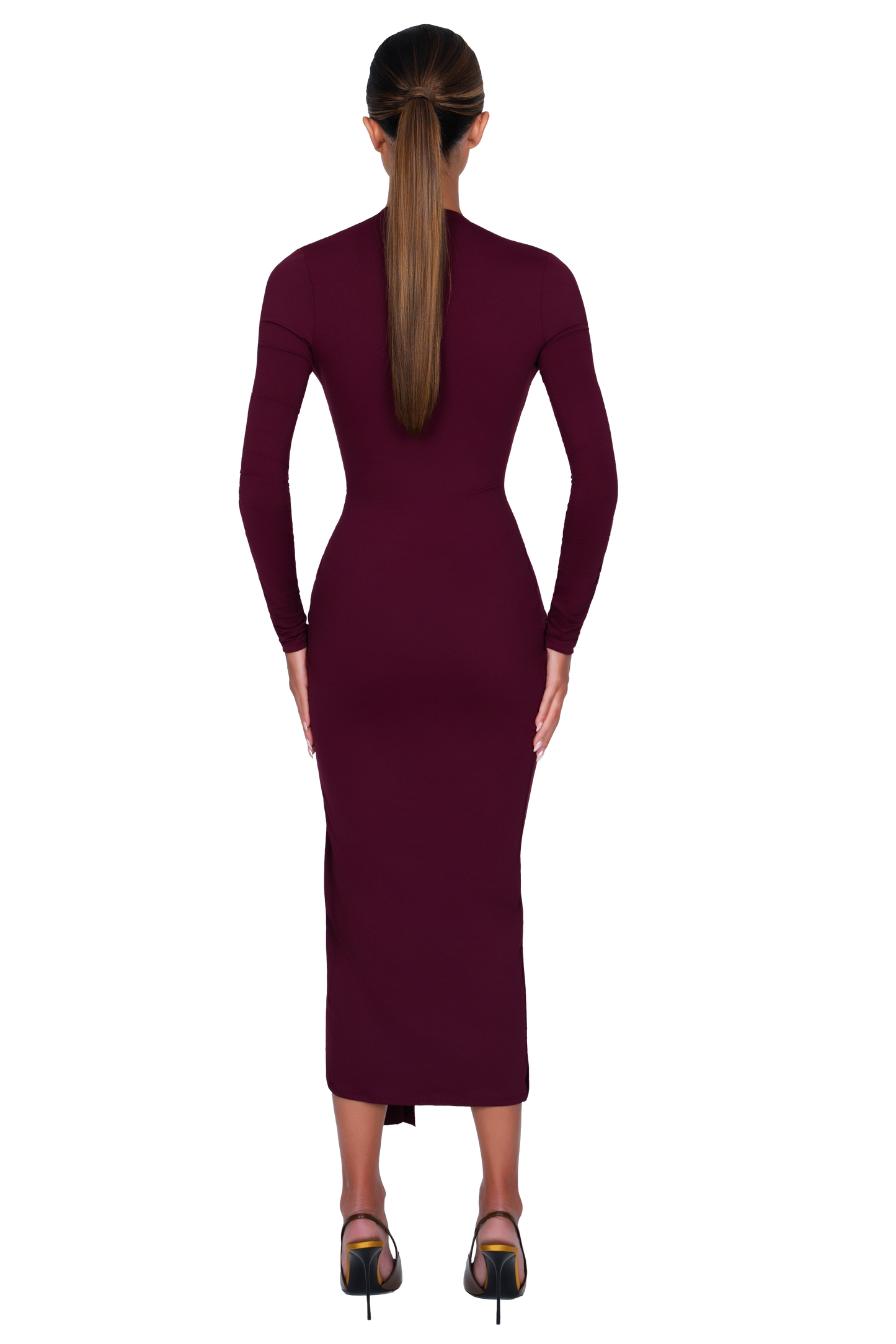 Noxra Deep Plunge Dress - Deep Berry