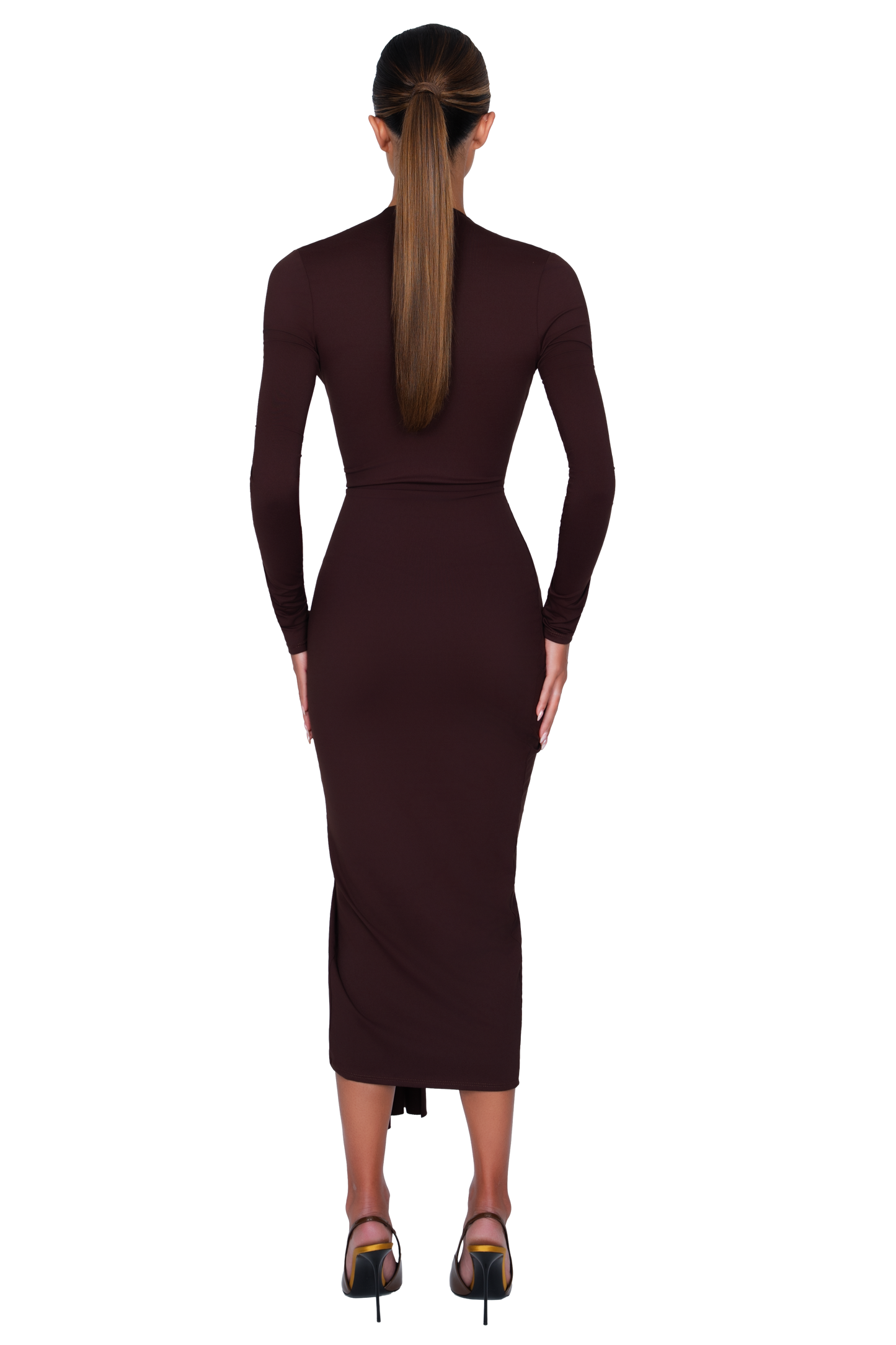 Noxra Deep Plunge Dress - Cocoa Noir