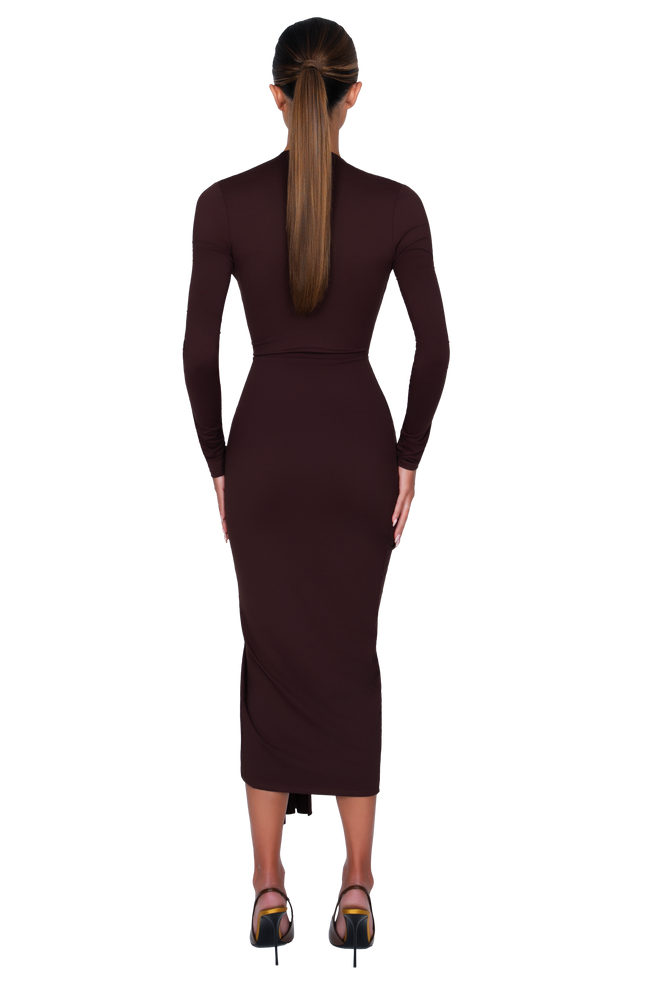 Noxra Deep Plunge Dress - Cocoa Noir