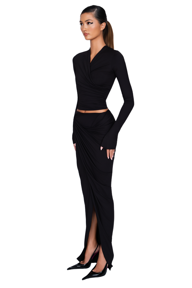 Loma Low Waist Draped Maxi Skirt - Black