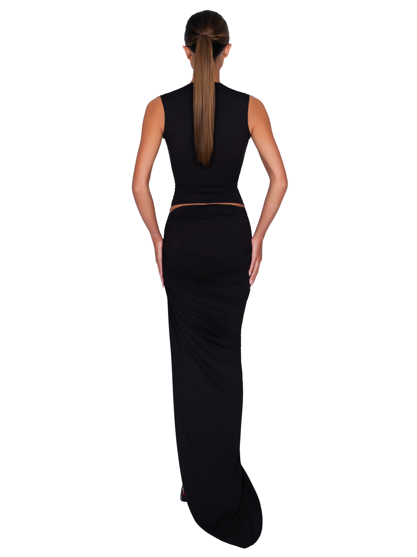 Loma Draped Maxi Skirt - Black