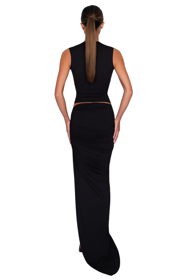 Loma Draped Maxi Skirt - Black
