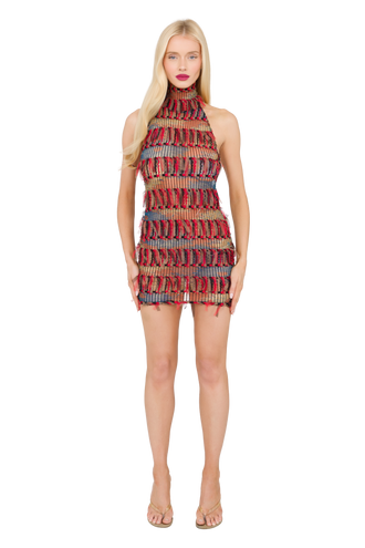 Zena High Neck Mini Dress - Red Tape