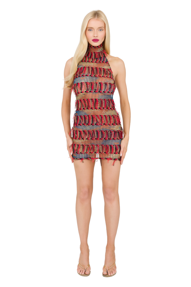 Zena High Neck Mini Dress - Red Tape