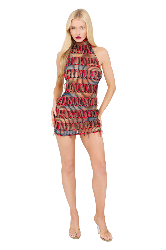 Zena High Neck Mini Dress - Red Tape
