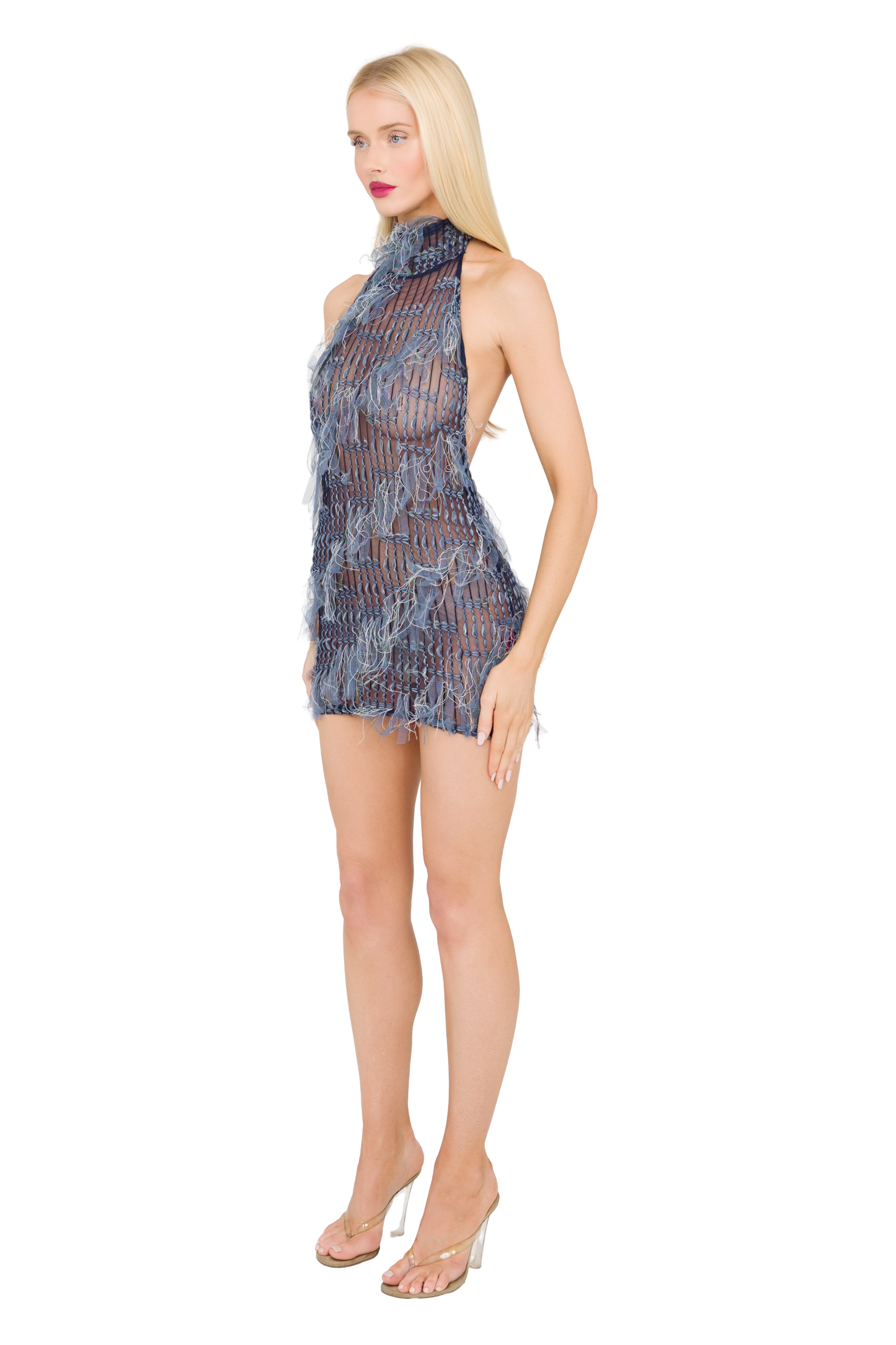 Zena High Neck Mini Dress - Blue Blood