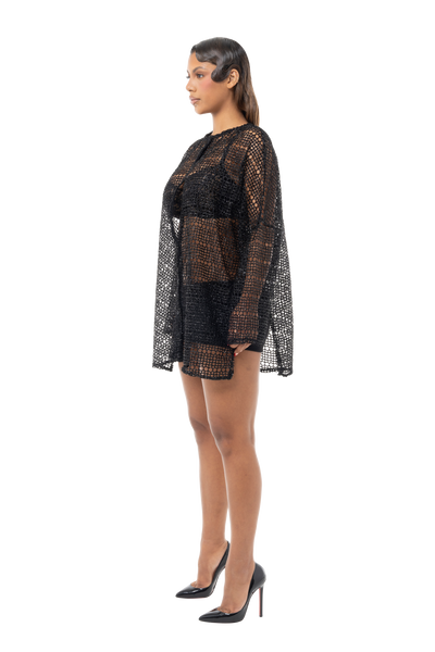 KOSHINO HIROKO｜mesh long sleeve KMBANGI Women's Mesh Long Sleeve Top Mock Neck Sheer Blouse